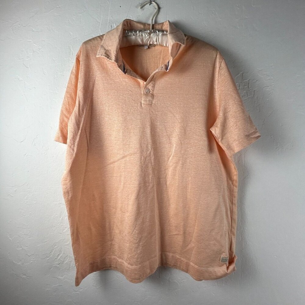 Hagen Carmel Mens Cotton Linen Short Sleeve Polo Shirt Large Light Orange Casual